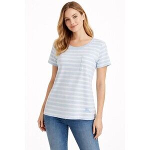 Burberry Brit T-Shirt White/Blue Striped Cotton Size XL Short Sleeve